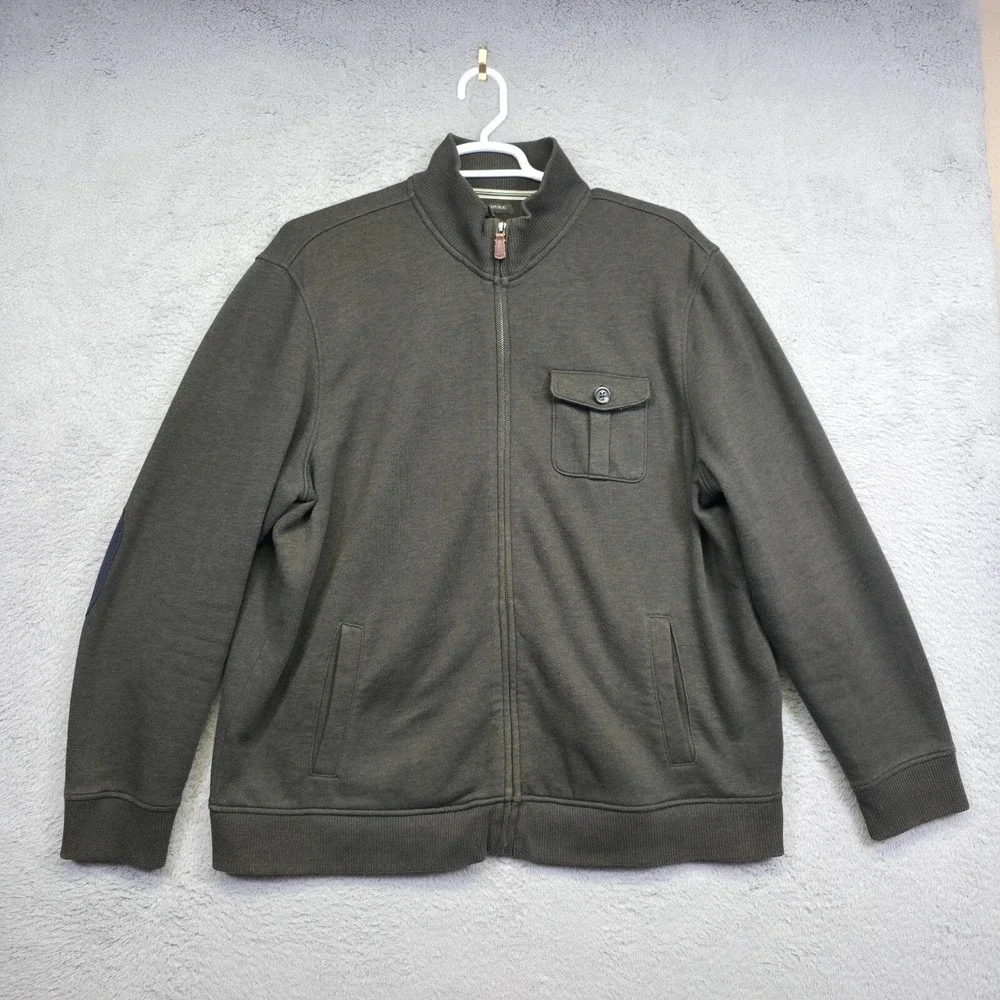 Banana Republic Cardigan Mens 2XL Green Full Zip Elbow Patch Utility Bomber Moto